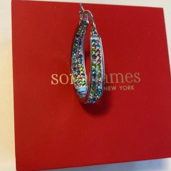Swarovski Fine Silver Hoop Earrings Silver Plated Sofia James New York - Picture 5 of 5
